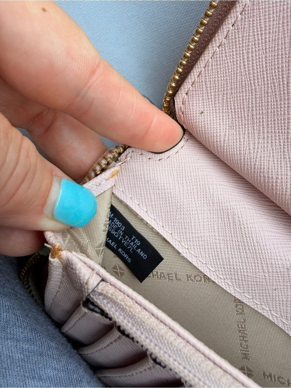 Michael Kors Jet Set Travel Double Zip Leather Wristlet Wallet Blush Pink Gold
